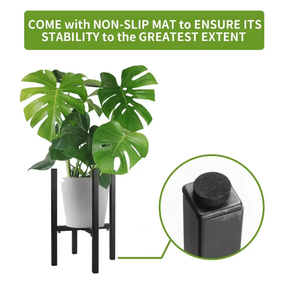 Black metal adjustable plant stand with non-slip mat feet for pots ranging 12-16 inches by decorbites
