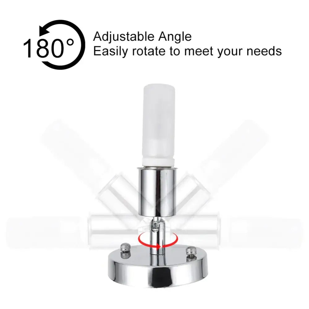 Adjustable metallic e27 ceramic screw wall lamp with 180-degree chrome stand and translucent white cylindrical shade