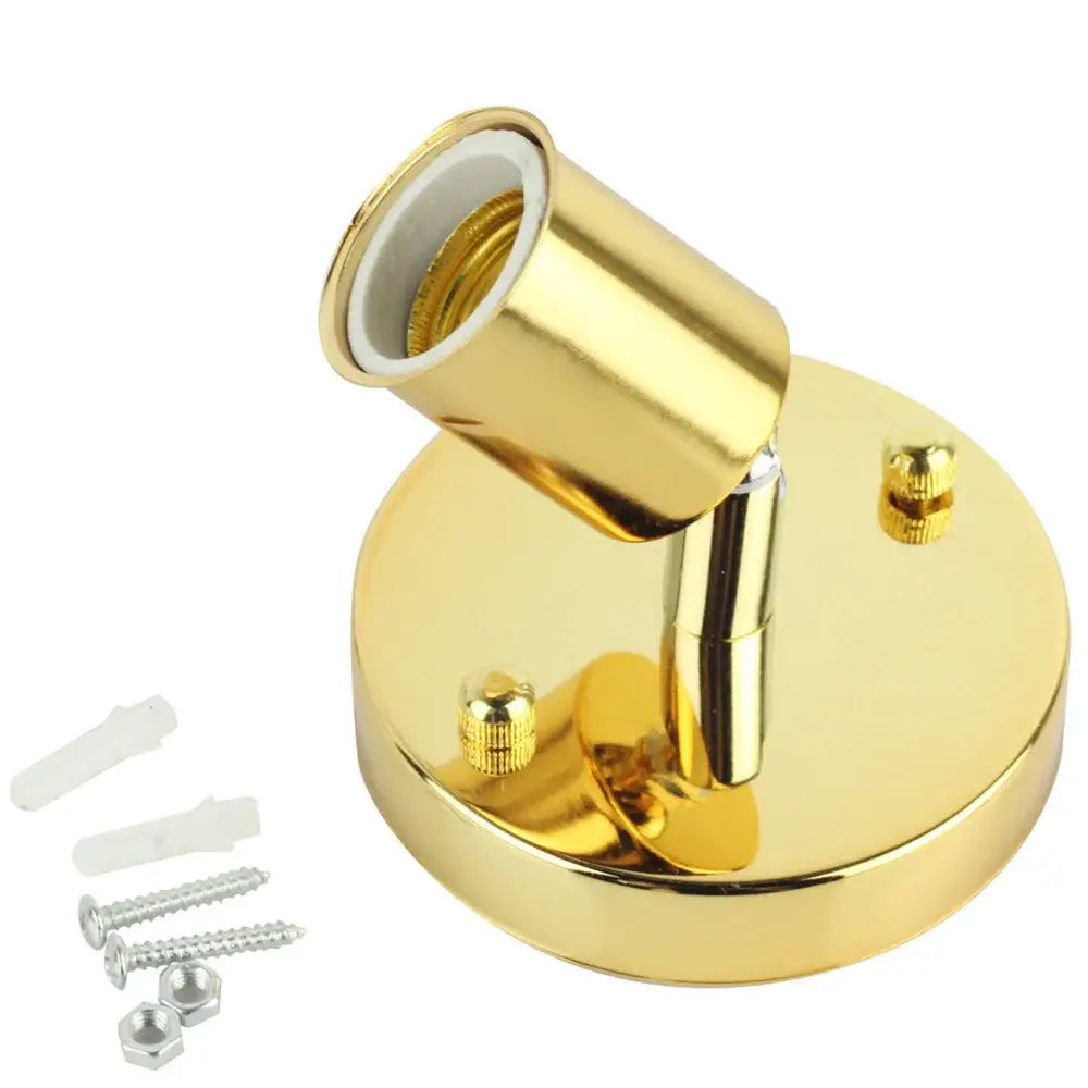 Gold-finished adjustable wall lamp with metallic e27 ceramic screw bulb holder and cylindrical mounting plate spotlight