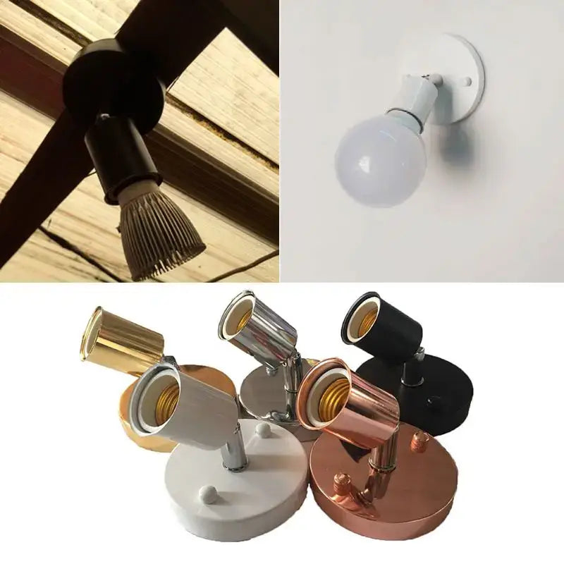 Adjustable metallic e27 ceramic screw wall lamp spotlight in gold chrome and rose gold with white or black bases