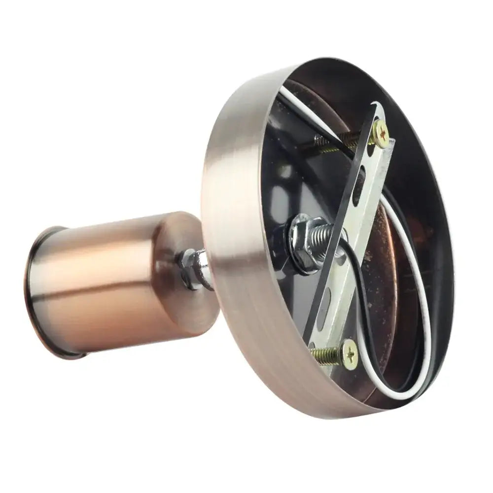 Adjustable metallic wall lamp with brushed copper and stainless steel finish featuring e27 ceramic screw bulb and visible wiring