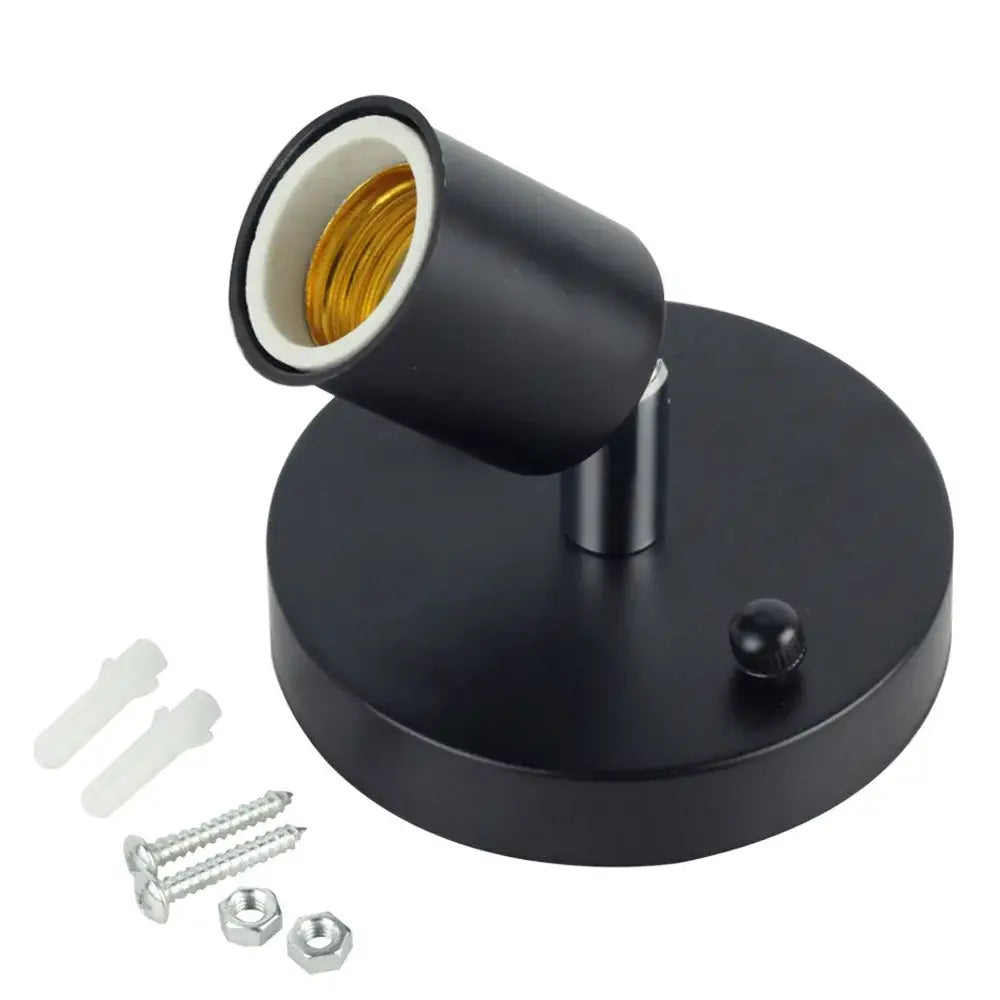 Adjustable black matte wall lamp with e27 ceramic screw bulb and gold-threaded Edison base for bedroom spotlight use