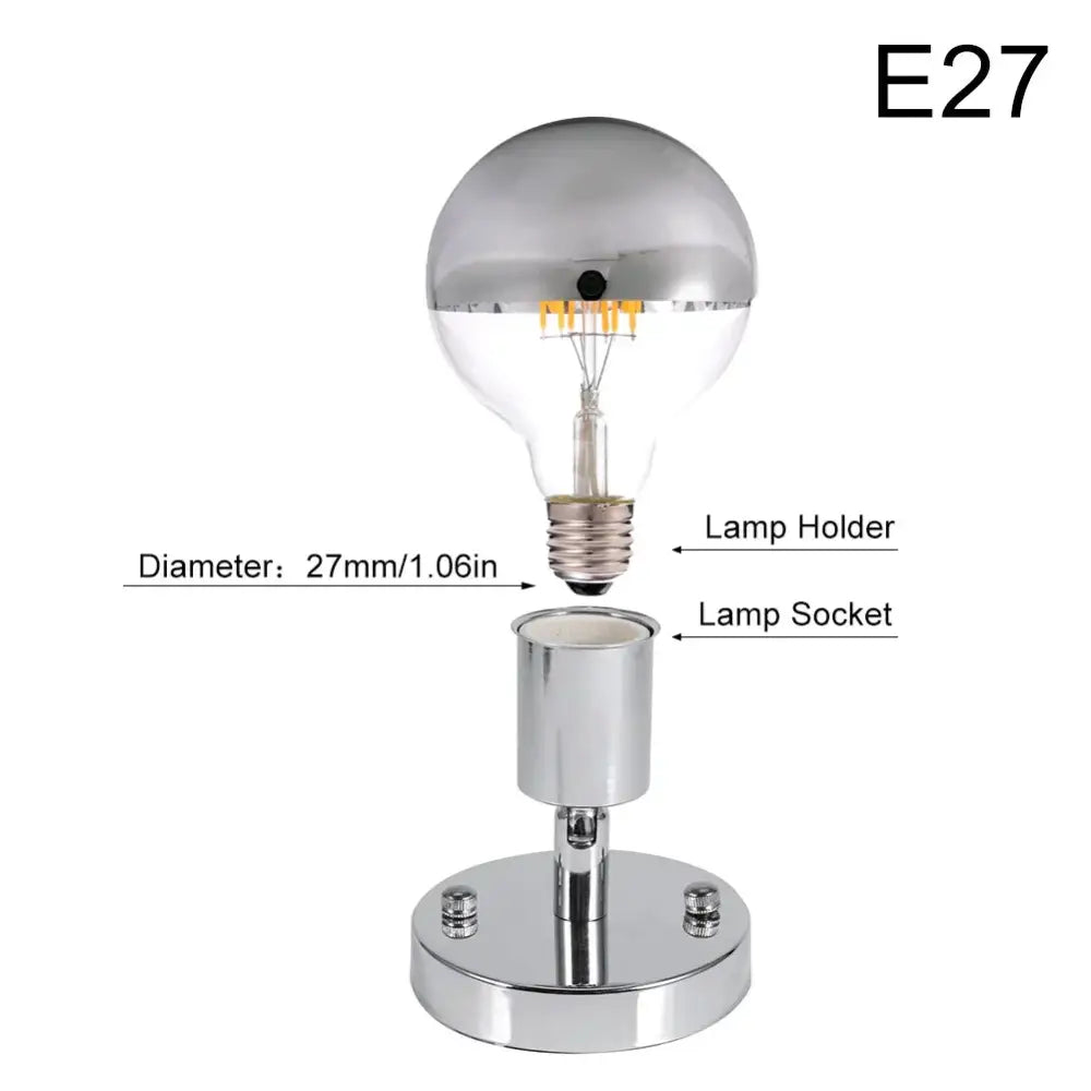 Adjustable metallic wall lamp with chrome e27 ceramic screw holder and clear glass bulb for bedroom spotlight use