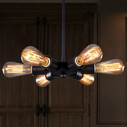 Lámpara colgante metálica ajustable con 6 bombillas - Ideal para estudio - Araña industrial de estilo visto en color negro