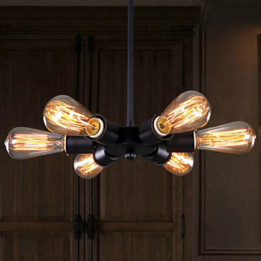 Lámpara colgante metálica ajustable con 6 bombillas - Ideal para estudio - Araña industrial de estilo visto en color negro
