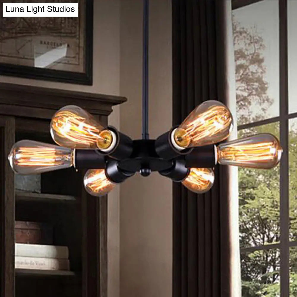 Lámpara colgante metálica ajustable con 6 bombillas - Ideal para estudio - Araña industrial de estilo visto en color negro