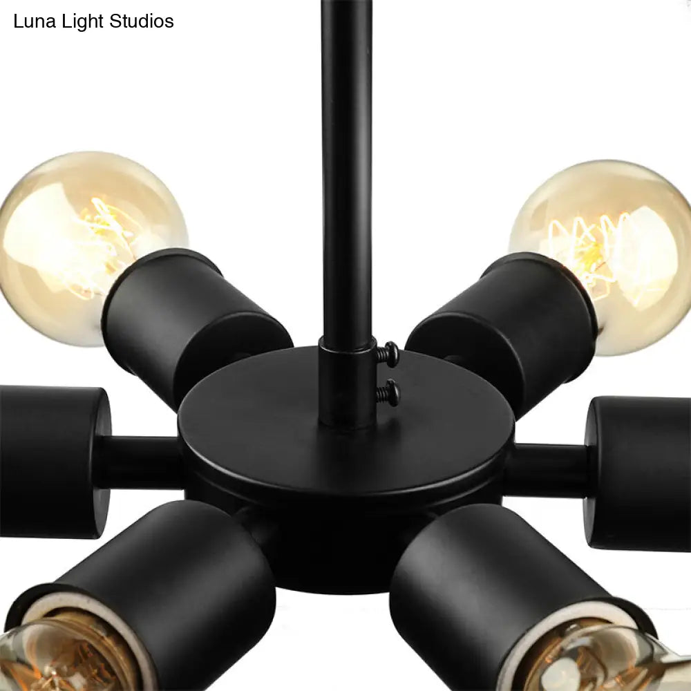 Lámpara colgante metálica ajustable con 6 bombillas - Ideal para estudio - Araña industrial de estilo visto en color negro
