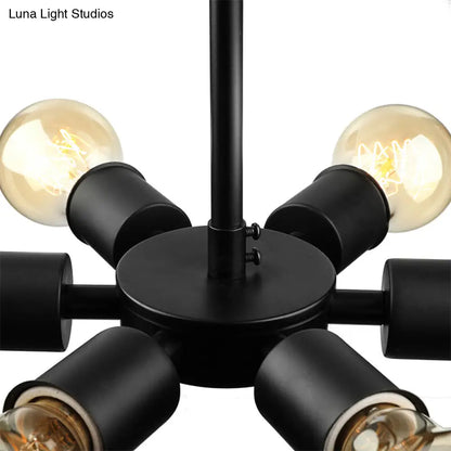 Lámpara colgante metálica ajustable con 6 bombillas - Ideal para estudio - Araña industrial de estilo visto en color negro