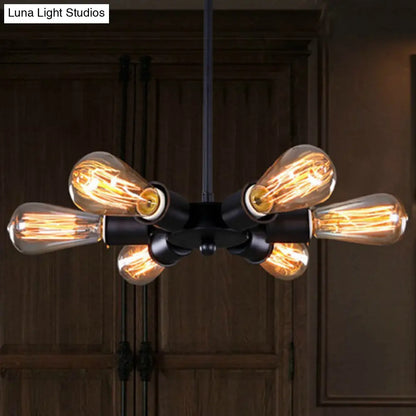 Lámpara colgante metálica ajustable con 6 bombillas - Ideal para estudio - Araña industrial de estilo visto en color negro