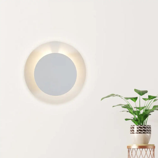 DecorBites™ Adjustable Minimalist LED Metallic Disc Wall Sconce Lamp - White Wall Mount Light Fixture