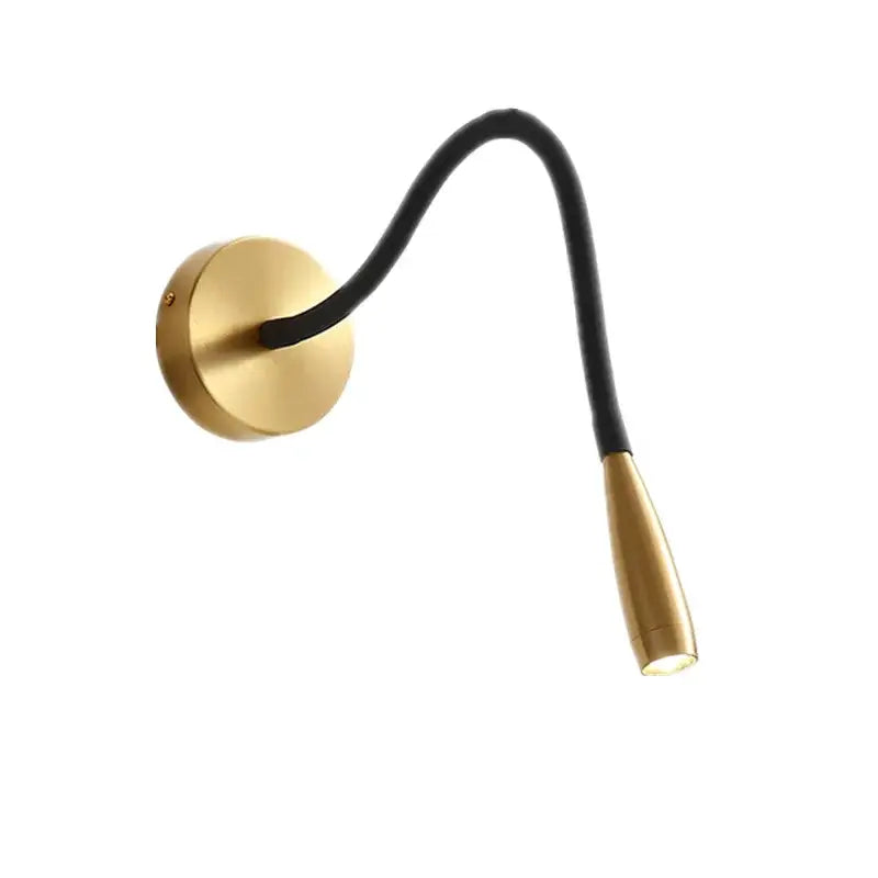 Gold-finished wall lamp with flexible black gooseneck and tapered light head in decorbites adjustable nordic bronze design