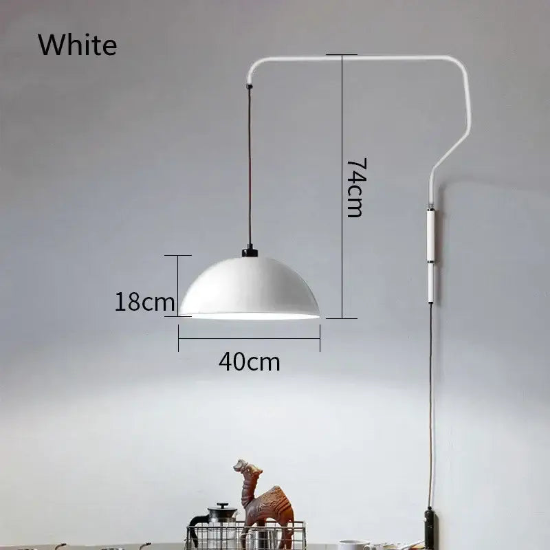 White dome-shaped adjustable nordic pendant wall lamp with a sleek curved arm for kitchen island lighting