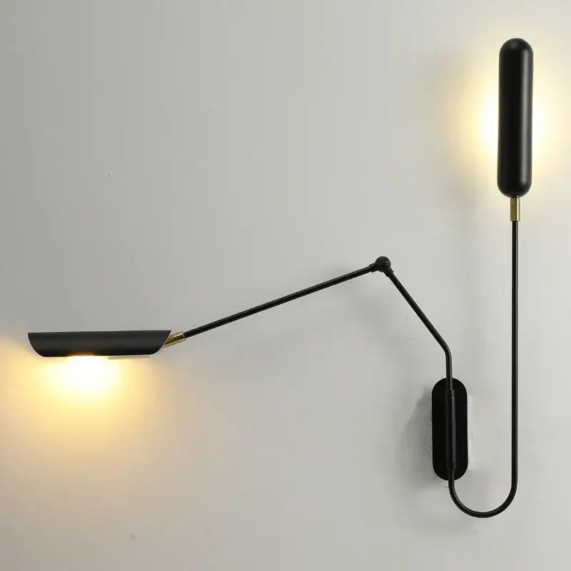 Black decorbites adjustable retro wall lamp with articulated arm and warm-toned light for bedroom reading