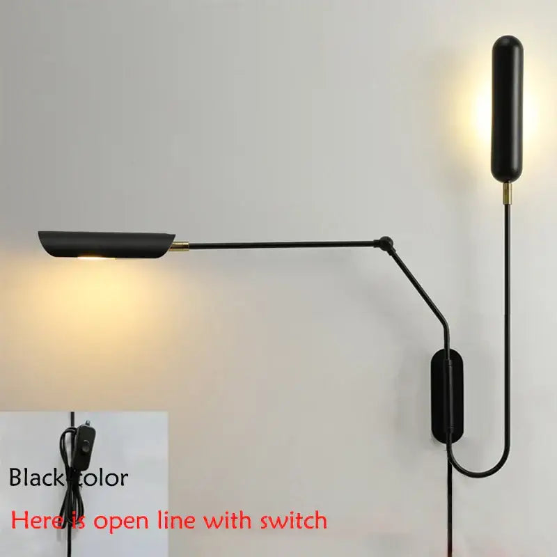 Black wall lamp with adjustable retro arm and gold-toned accents decorbites adjustable retro wall bedroom reading light