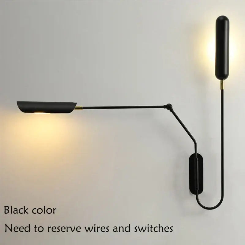 Black decorbites adjustable retro wall lamp with sleek articulated arm for bedroom reading light decor