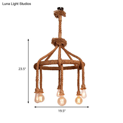 Lámpara colgante ajustable tipo araña de cuerda - Lámpara de techo de barra de luz múltiple estilo rústico en color beige