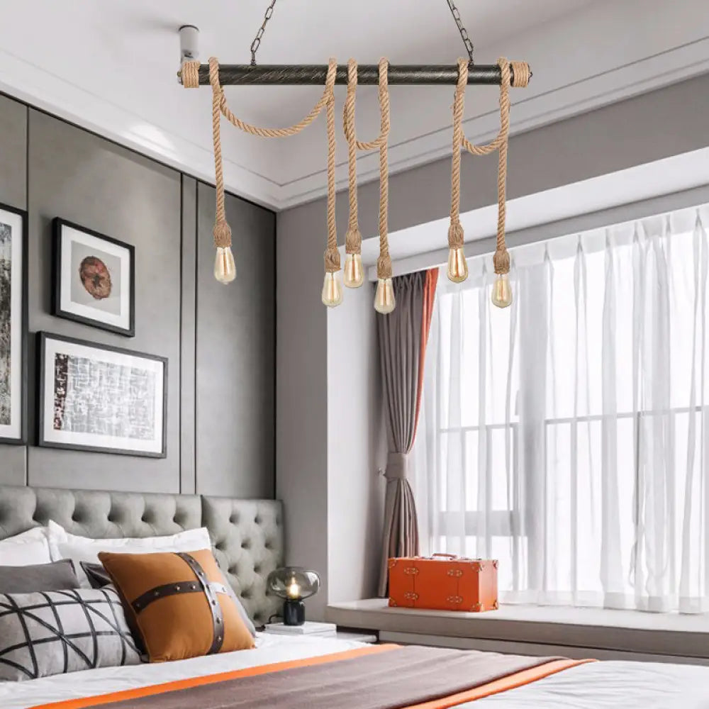 مصباح جزيرة DecorBites™ القابل للتعديل والمكشوف - طراز صناعي عتيق، 5/6 مصابيح - بيج/أصفر فاتح