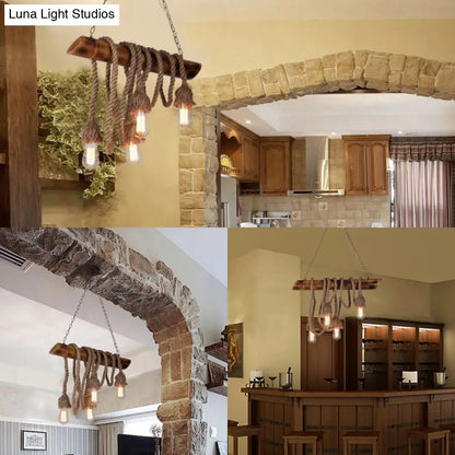 ديكوربايتس™ مصباح جزيرة حبلي قابل للتعديل مع لمبة باللون البيج - مصباح معلق من الخيزران 3/4/6 مصابيح