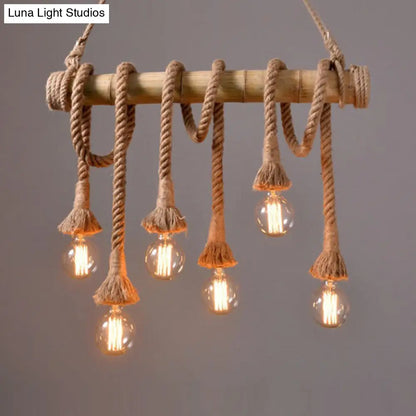 ديكوربايتس™ مصباح جزيرة حبلي قابل للتعديل مع لمبة باللون البيج - مصباح معلق من الخيزران 3/4/6 مصابيح