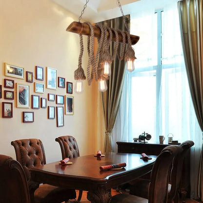 ديكوربايتس™ مصباح جزيرة حبلي قابل للتعديل مع لمبة باللون البيج - مصباح معلق من الخيزران 3/4/6 مصابيح