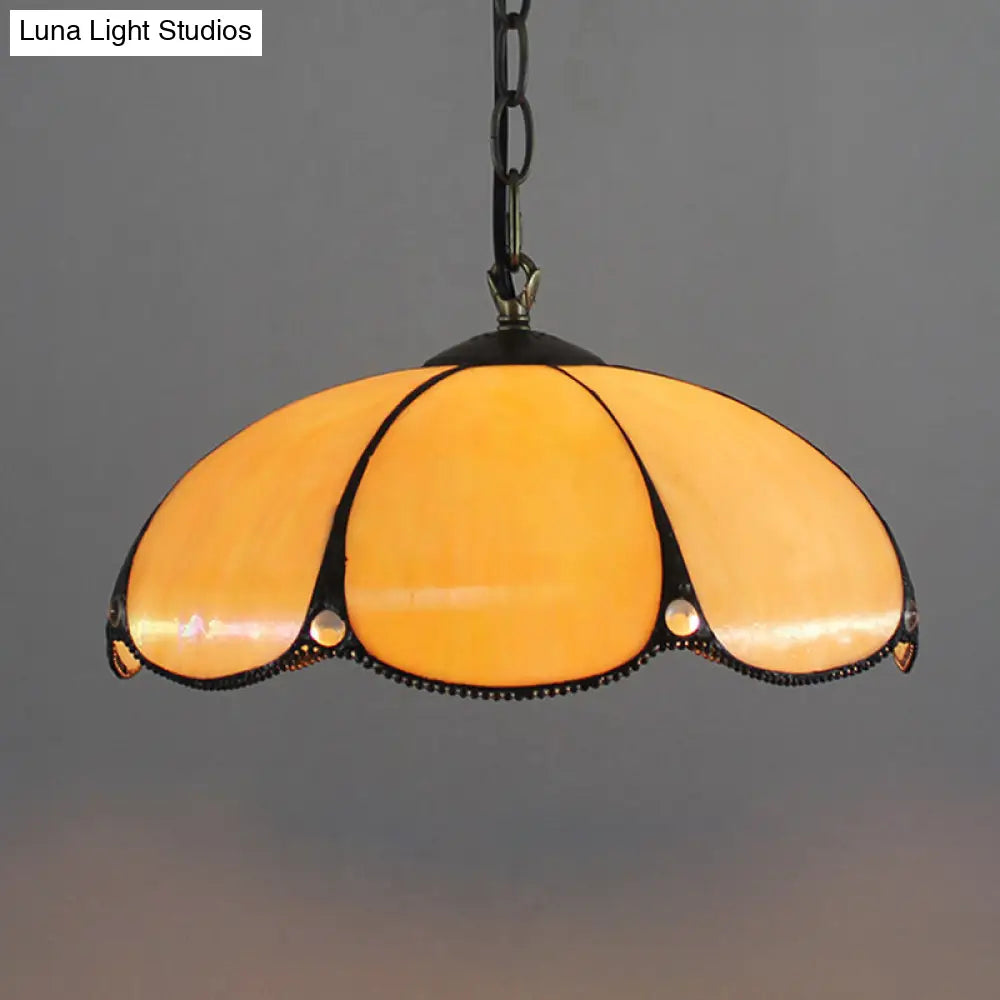 Adjustable Scalloped Tiffany Glass Pendant Light for Bedroom with Yellow Drop Head