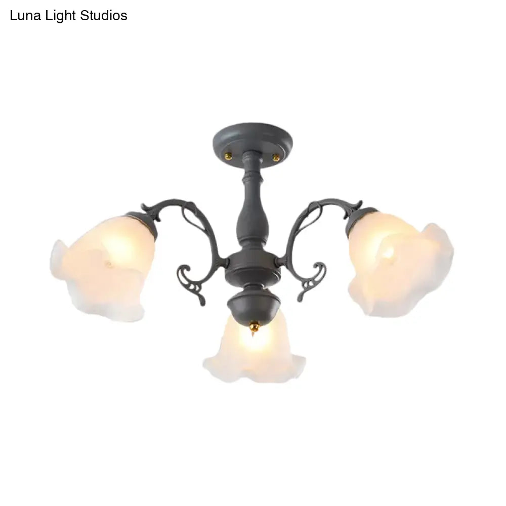 DecorBites™ DecorBites™ Adjustable Semi Flush American Flower Chandelier - 3/5 Bulbs, Ruffled Design, Grey/Blue/Green Matte Glass