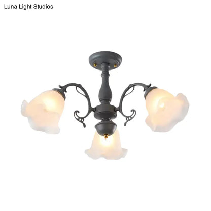 DecorBites™ DecorBites™ Adjustable Semi Flush American Flower Chandelier - 3/5 Bulbs, Ruffled Design, Grey/Blue/Green Matte Glass