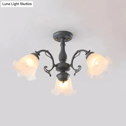 DecorBites™ DecorBites™ Adjustable Semi Flush American Flower Chandelier - 3/5 Bulbs, Ruffled Design, Grey/Blue/Green Matte Glass