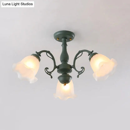 DecorBites™ DecorBites™ Adjustable Semi Flush American Flower Chandelier - 3/5 Bulbs, Ruffled Design, Grey/Blue/Green Matte Glass