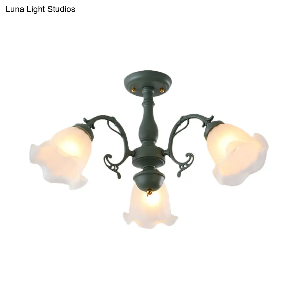 DecorBites™ DecorBites™ Adjustable Semi Flush American Flower Chandelier - 3/5 Bulbs, Ruffled Design, Grey/Blue/Green Matte Glass