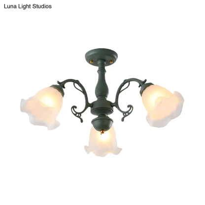DecorBites™ DecorBites™ Adjustable Semi Flush American Flower Chandelier - 3/5 Bulbs, Ruffled Design, Grey/Blue/Green Matte Glass