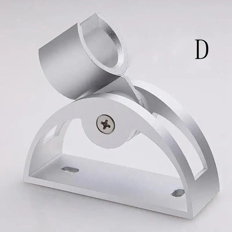 Adjustable silver aluminum shower head holder with sleek curved design and mounting bracket for bathroom wall use