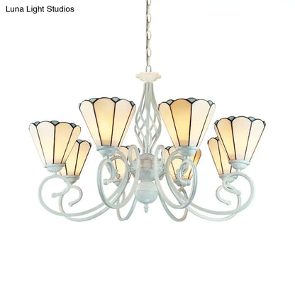Lámpara de araña colgante cónica ajustable de vitral con cadena metálica - 6/8 luces en blanco - Estilo tradicional