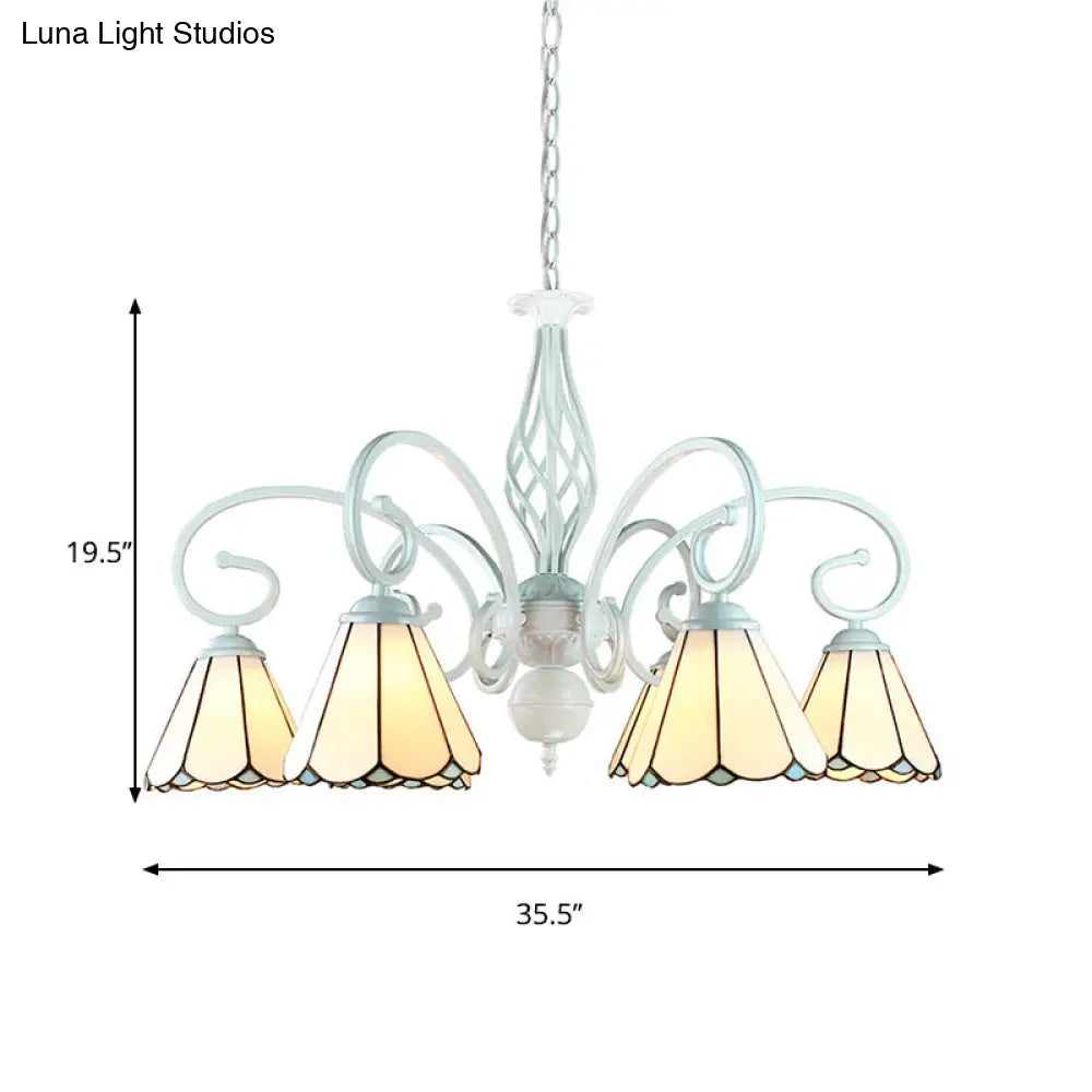 Lámpara de araña colgante cónica ajustable de vitral con cadena metálica - 6/8 luces en blanco - Estilo tradicional