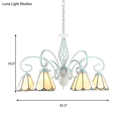 Lámpara de araña colgante cónica ajustable de vitral con cadena metálica - 6/8 luces en blanco - Estilo tradicional
