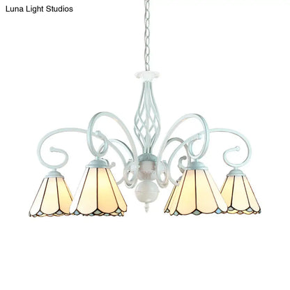 Lámpara de araña colgante cónica ajustable de vitral con cadena metálica - 6/8 luces en blanco - Estilo tradicional