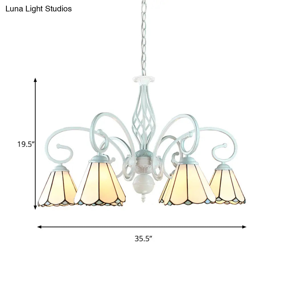 Lámpara de araña colgante cónica ajustable de vitral con cadena metálica - 6/8 luces en blanco - Estilo tradicional