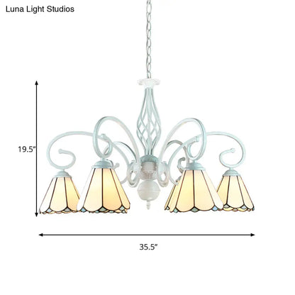 Lámpara de araña colgante cónica ajustable de vitral con cadena metálica - 6/8 luces en blanco - Estilo tradicional