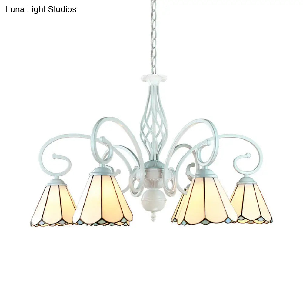 Lámpara de araña colgante cónica ajustable de vitral con cadena metálica - 6/8 luces en blanco - Estilo tradicional