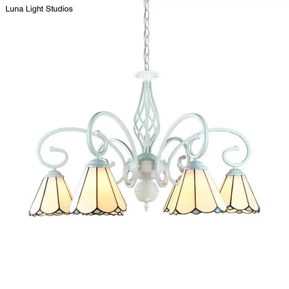 Lámpara de araña colgante cónica ajustable de vitral con cadena metálica - 6/8 luces en blanco - Estilo tradicional