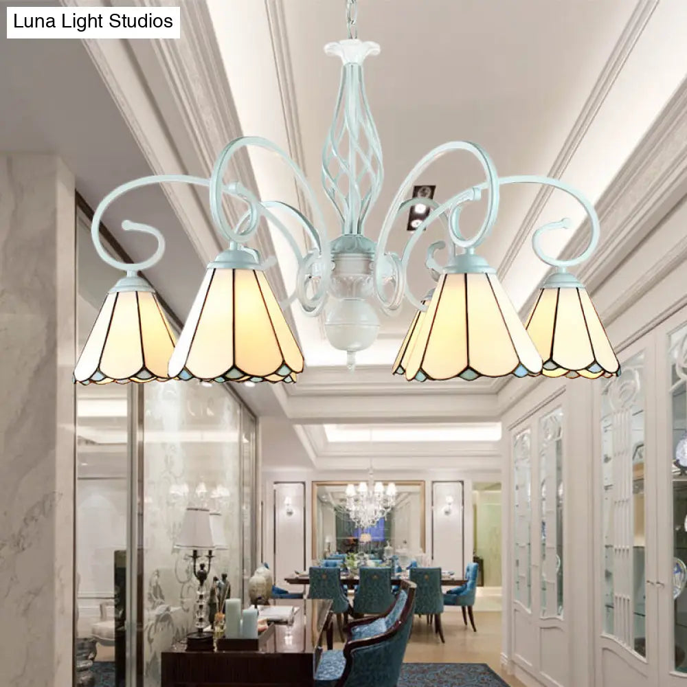 Lámpara de araña colgante cónica ajustable de vitral con cadena metálica - 6/8 luces en blanco - Estilo tradicional