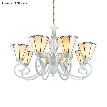 Lámpara de araña colgante cónica ajustable de vitral con cadena metálica - 6/8 luces en blanco - Estilo tradicional