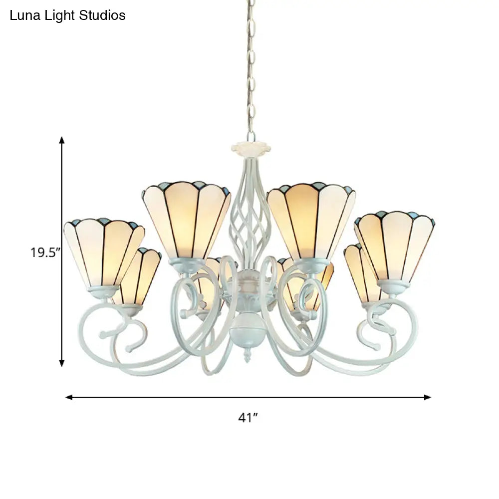 Lámpara de araña colgante cónica ajustable de vitral con cadena metálica - 6/8 luces en blanco - Estilo tradicional