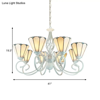 Lámpara de araña colgante cónica ajustable de vitral con cadena metálica - 6/8 luces en blanco - Estilo tradicional