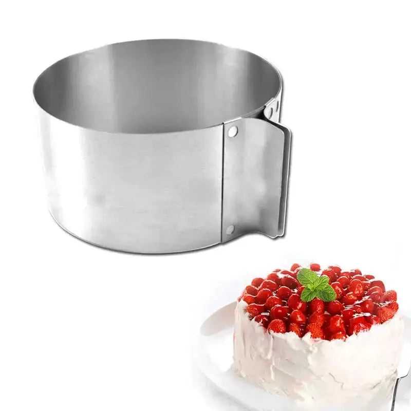Adjustable stainless steel cake ring with hinged side for easy use from decorbites adjustable stainless collection