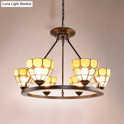 Lámpara de araña Tiffany ajustable de vitral con 6 luces colgantes azules y amarillas