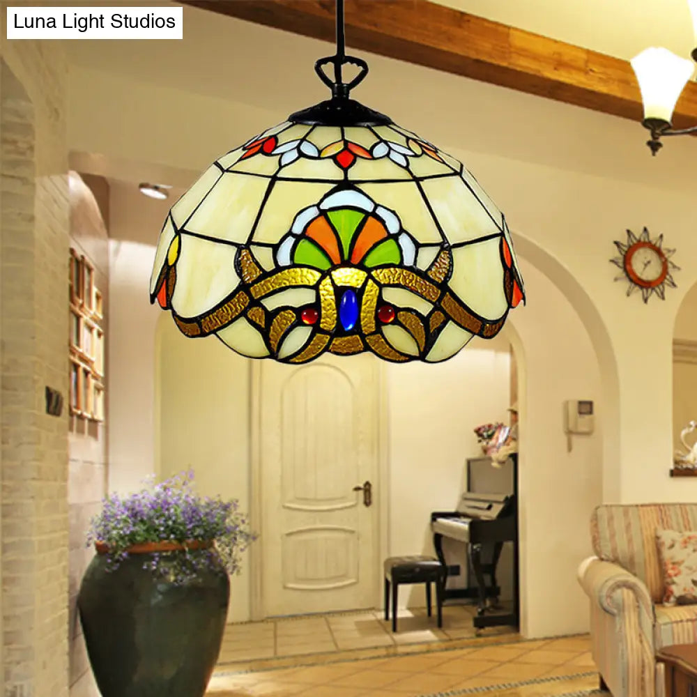 Adjustable Victorian Pendant Lighting with Stained Glass Floral Shades for Kitchen Island