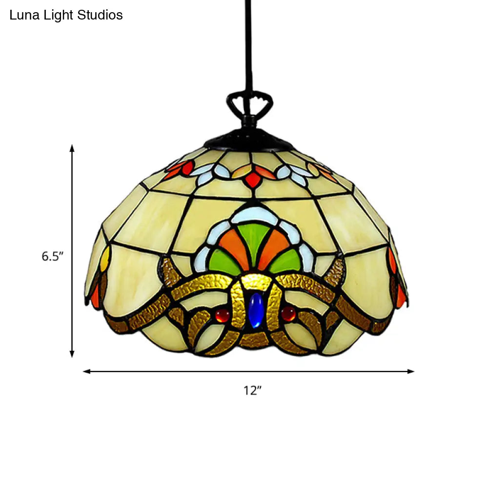 Adjustable Victorian Pendant Lighting with Stained Glass Floral Shades for Kitchen Island