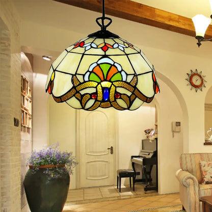 Adjustable Victorian Pendant Lighting with Stained Glass Floral Shades for Kitchen Island