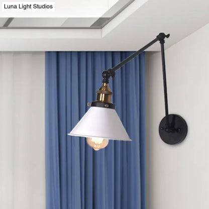 DecorBites™ DecorBites™ Adjustable Wall Lamp with Metal Cone Shade - Retro Indoor Sconce Light in Black/White
